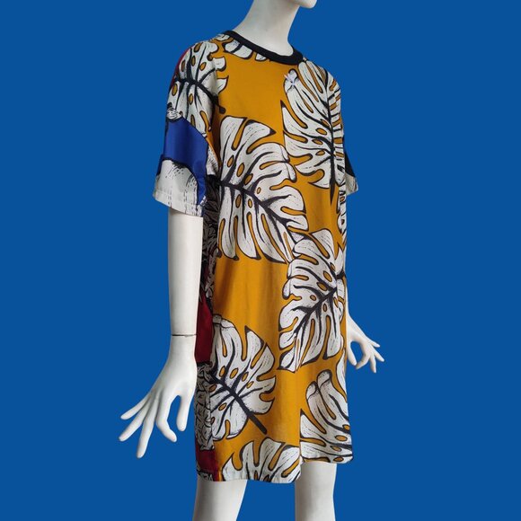 Adidas x FARM Rio Tropical Leaf Pineapple Print Tee Shirt Dress Trefoil Logo L - Picture 3 of 11